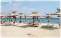 Sunbeds and umbrellas on the Albena beach